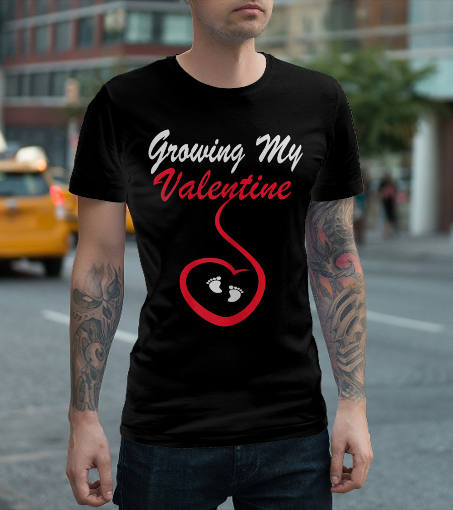 Growing My Valentine Heart And Baby Footprints T-Shirt