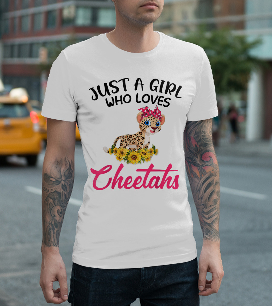 Just A Girl Who Loves Cheetahs Sunflowers Cute Cartoon T-Shirt