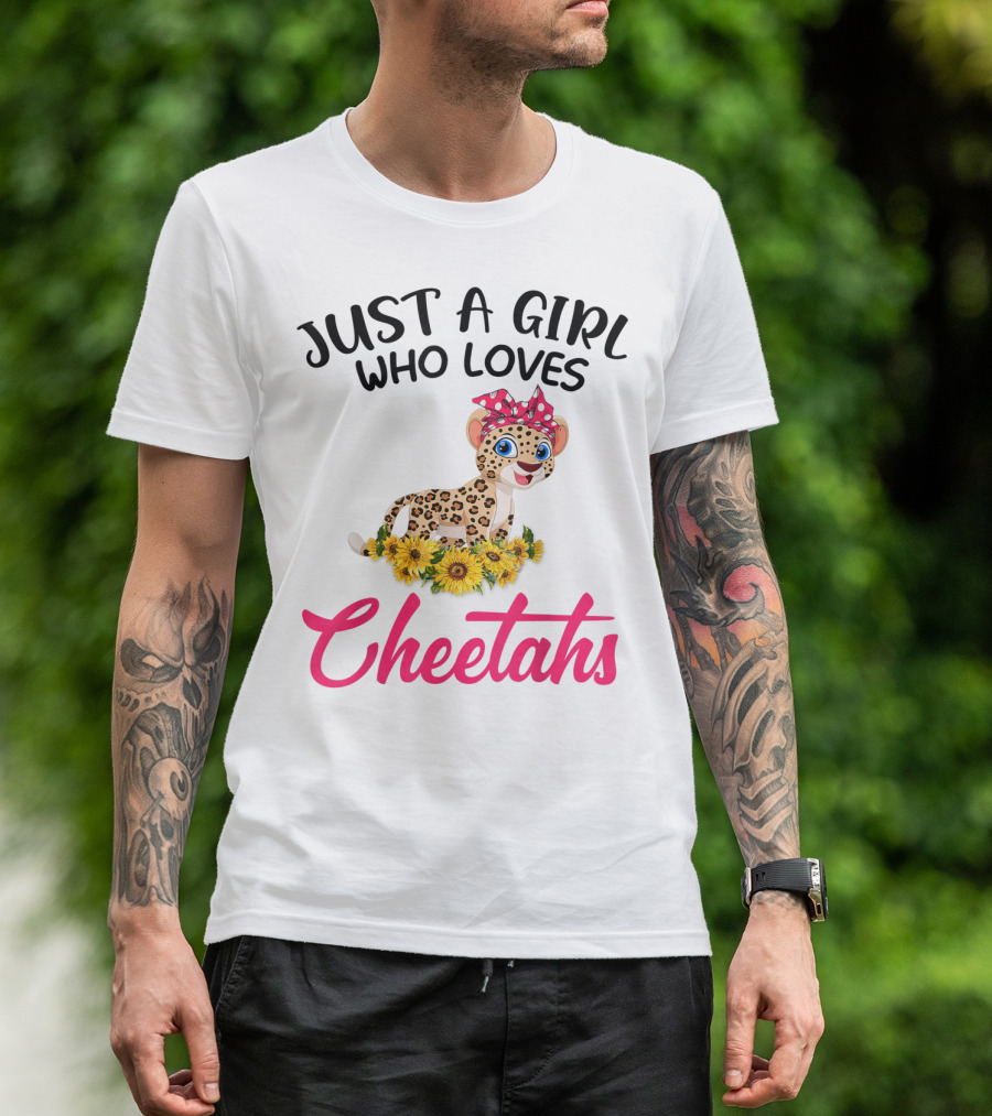 Just A Girl Who Loves Cheetahs Sunflowers Cute Cartoon T-Shirt