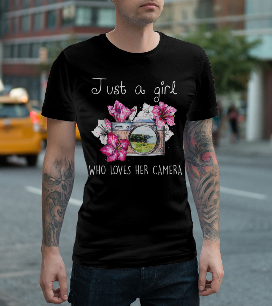 Just A Girl Who Loves Her Camera With Floral Photography Passion T-Shirt