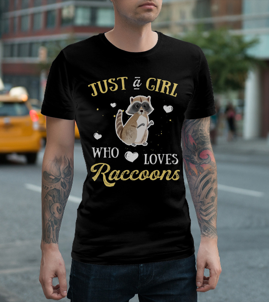 Just a Girl Who Loves Raccoons Cute Trash Panda with Hearts T-Shirt