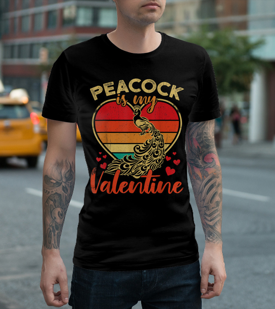 Peacock Is My Valentine Vintage Heart T-Shirt