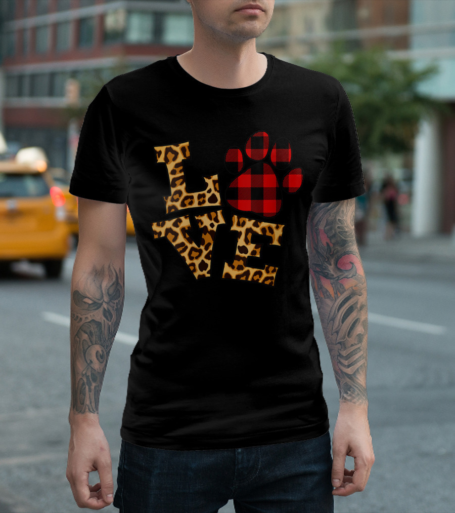 Love Paw Valentines Buffalo Plaid Leopard T-Shirt