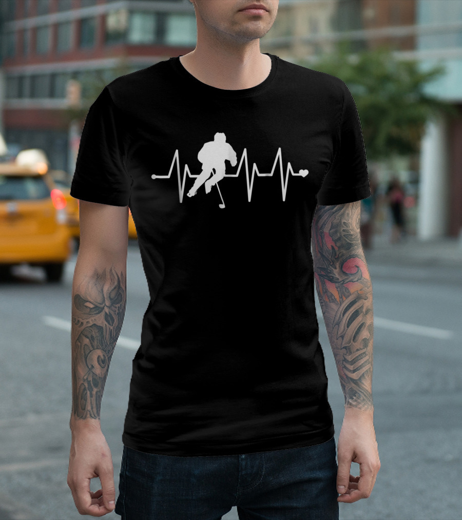 Hockey Player Silhouette Inline Skating Heartbeat Pulse Funny Hockey T-Shirt