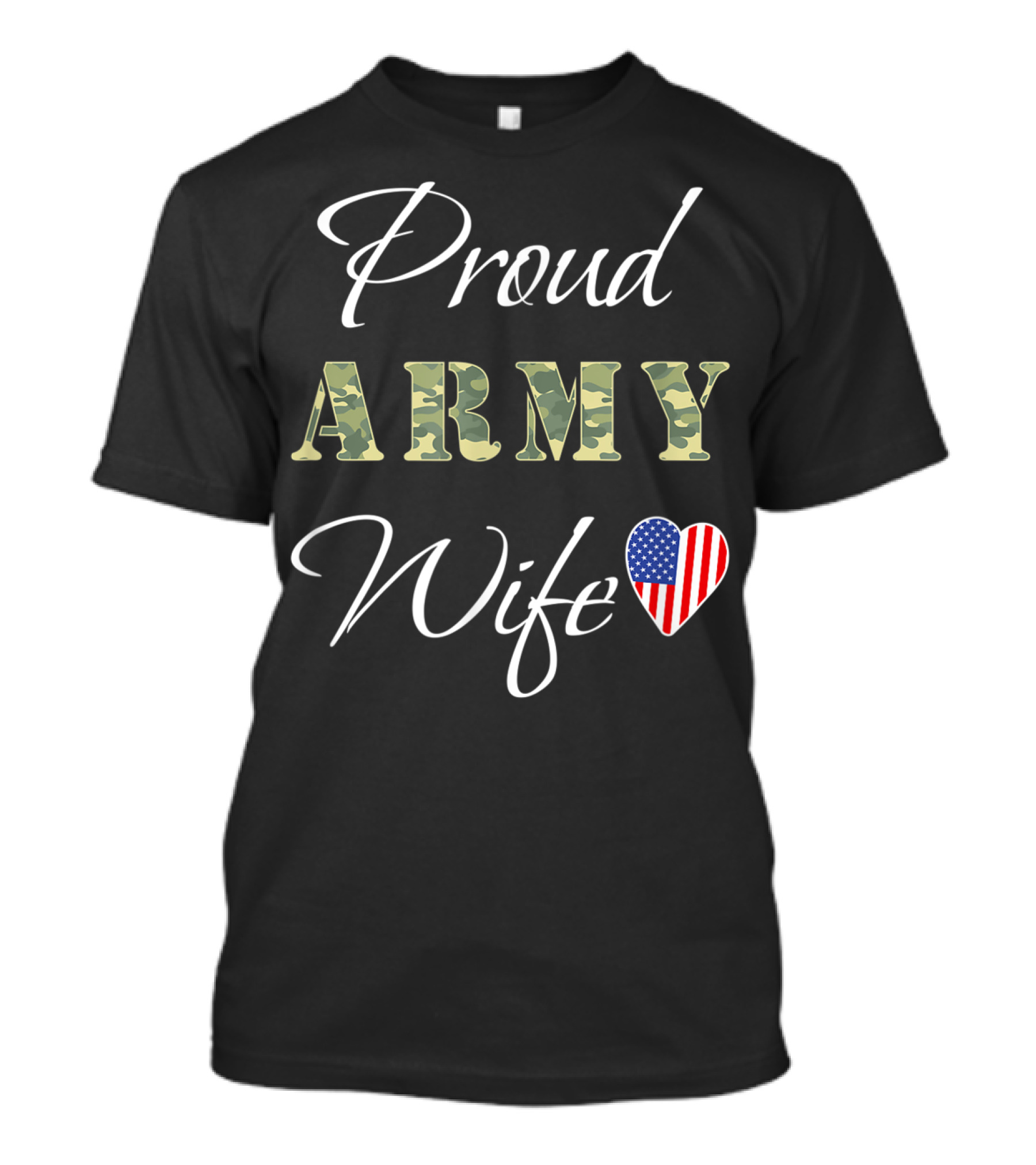 Proud Army Wife American Flag Heart Camouflage T-Shirt