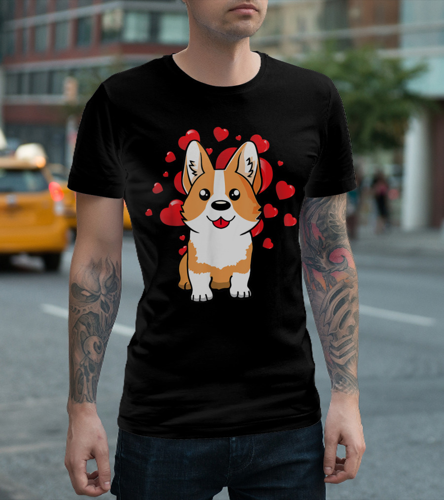 Corgi Dog Surrounded by Hearts Valentine's Day Love Charm T-Shirt