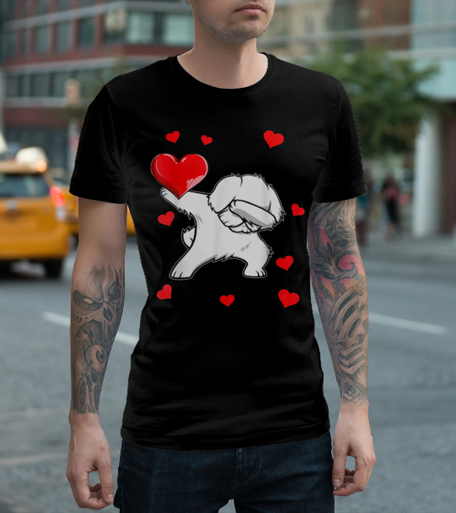 Maltese Dog Dabbing with Heart Valentines Lover T-Shirt