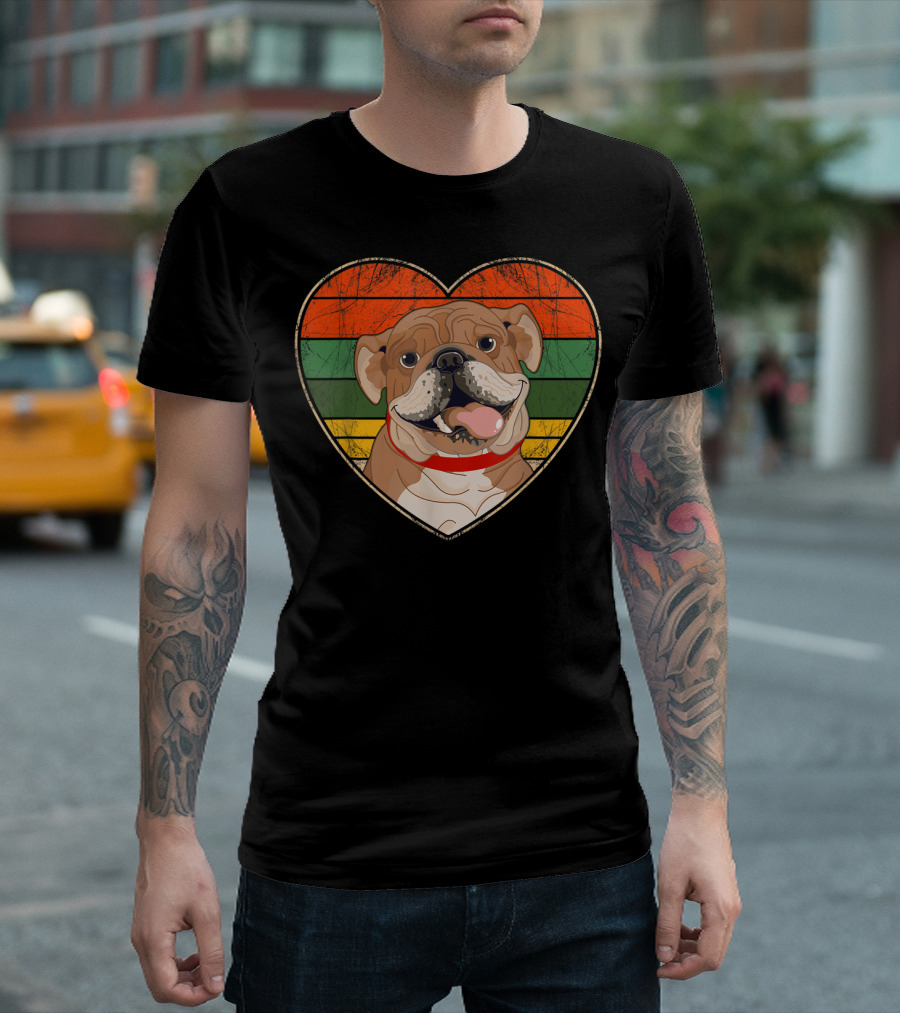 Heart English Bulldog Retro Vintage Rasta T-Shirt