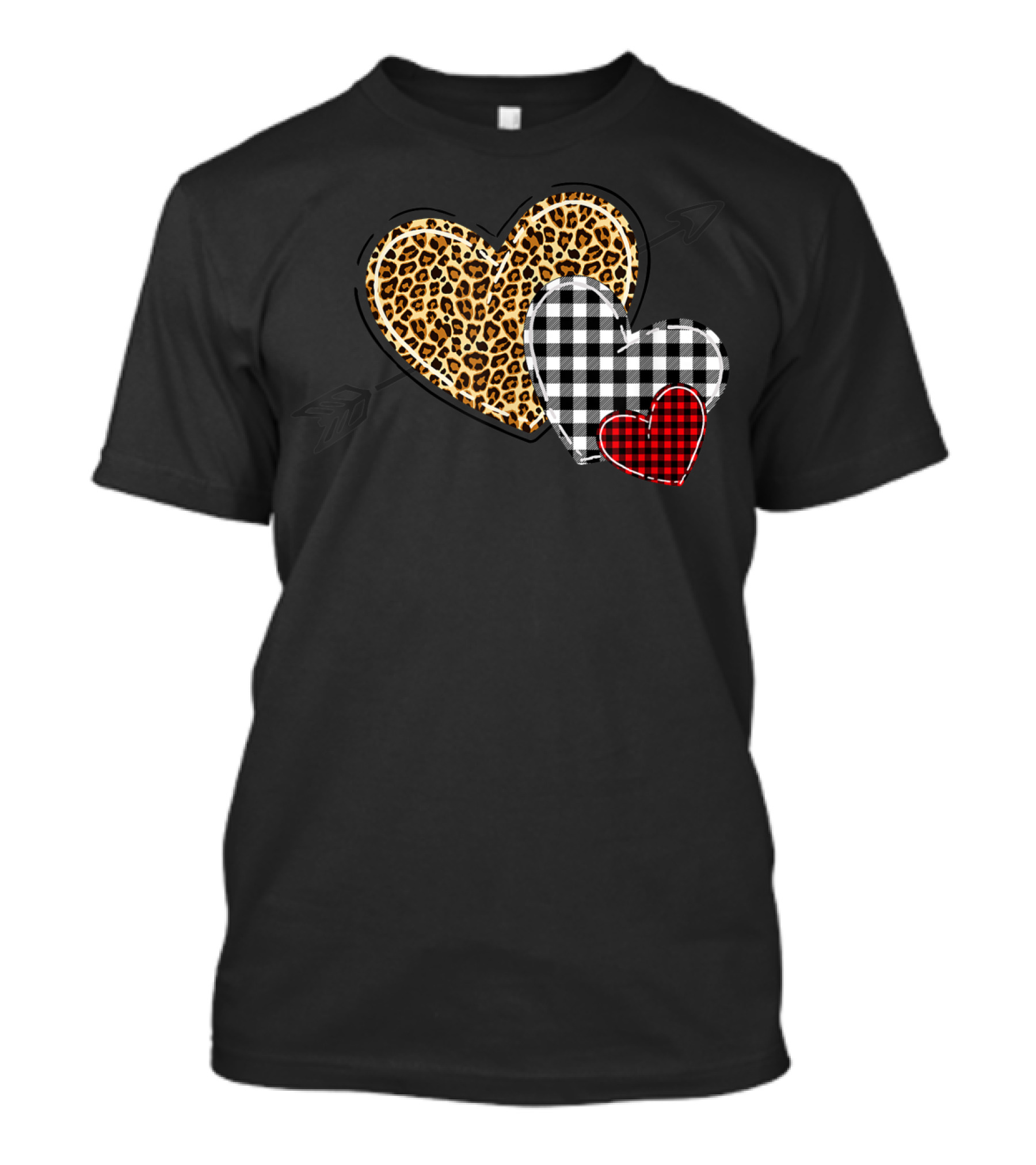 Leopard Heart Buffalo Plaid Valentine Hearts Trio T-Shirt