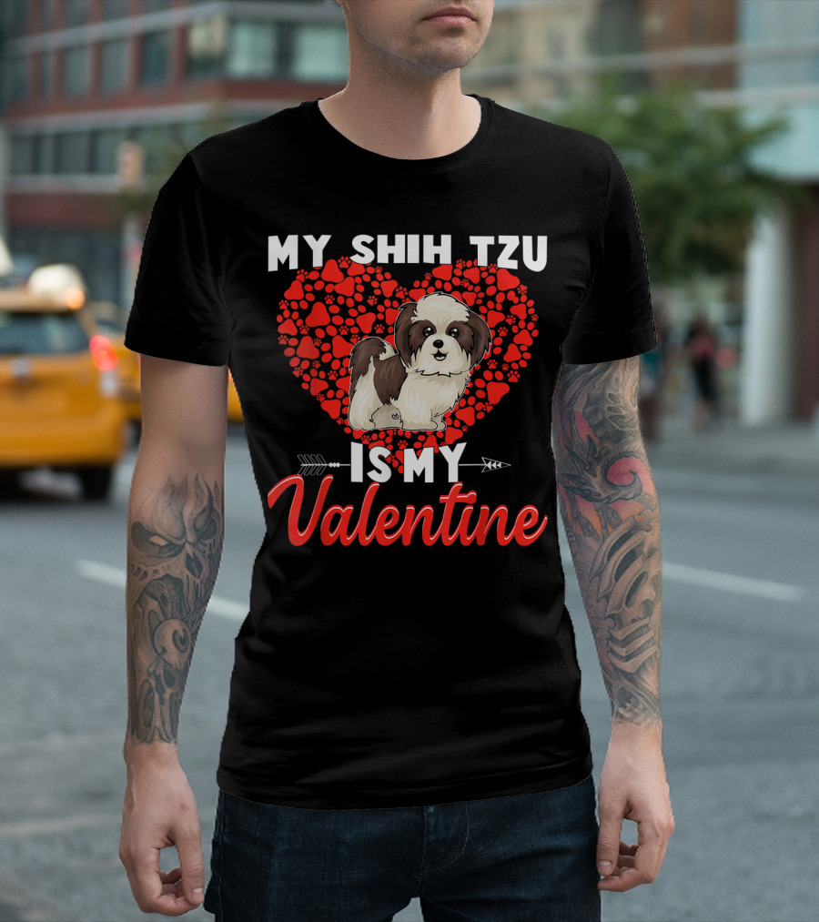My Shih Tzu Is My Valentine Heart with Arrow and Dog T-Shirt
