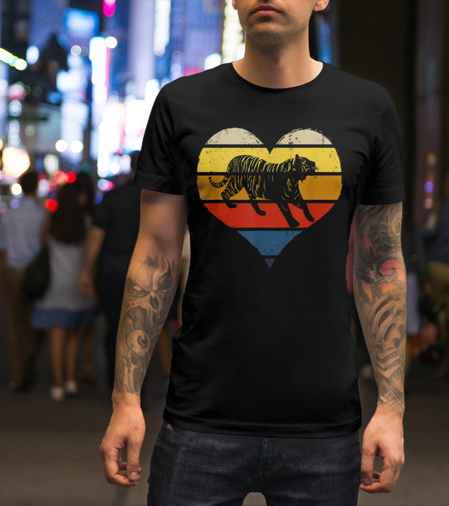Valentines Day Tiger Heart Love Valentine Striped T-Shirt
