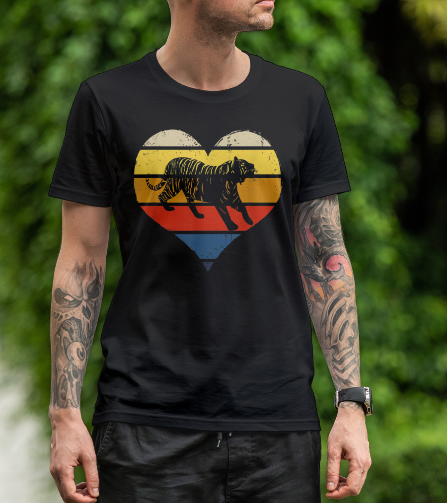Valentines Day Tiger Heart Love Valentine Striped T-Shirt