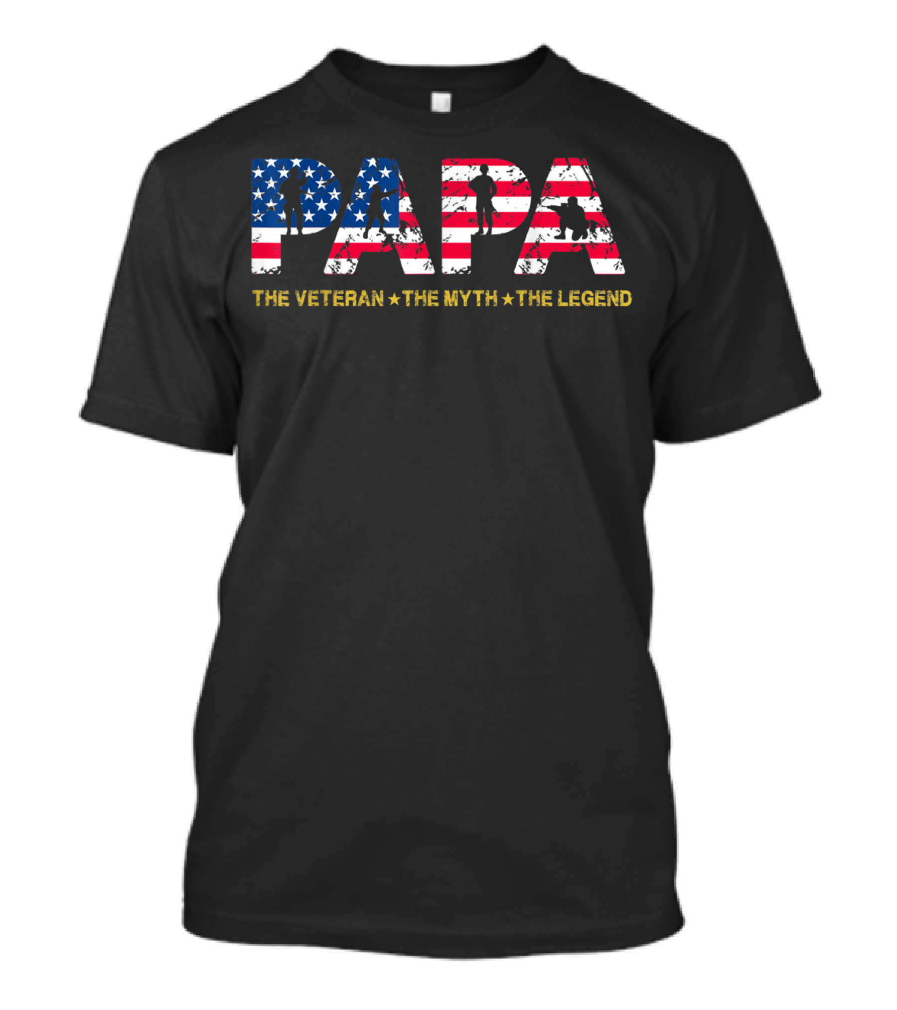 Mens Papa The Veteran The Myth The Legend Patriotic Silhouette Stars Stripes T-Shirt
