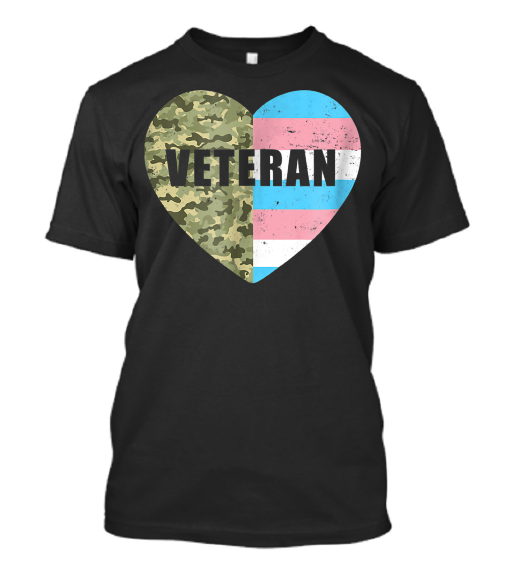 Veteran Camouflage Transgender Pride Heart Flag T-Shirt