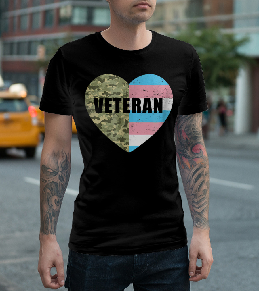 Veteran Camouflage Transgender Pride Heart Flag T-Shirt