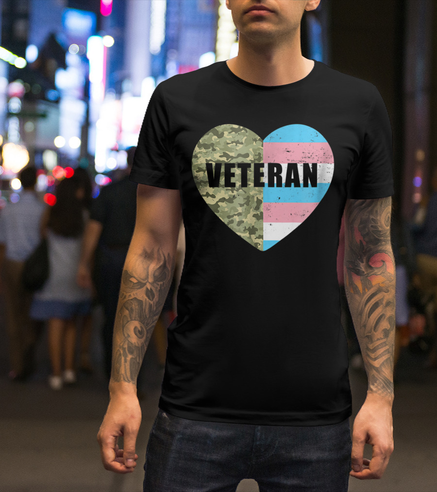 Veteran Camouflage Transgender Pride Heart Flag T-Shirt