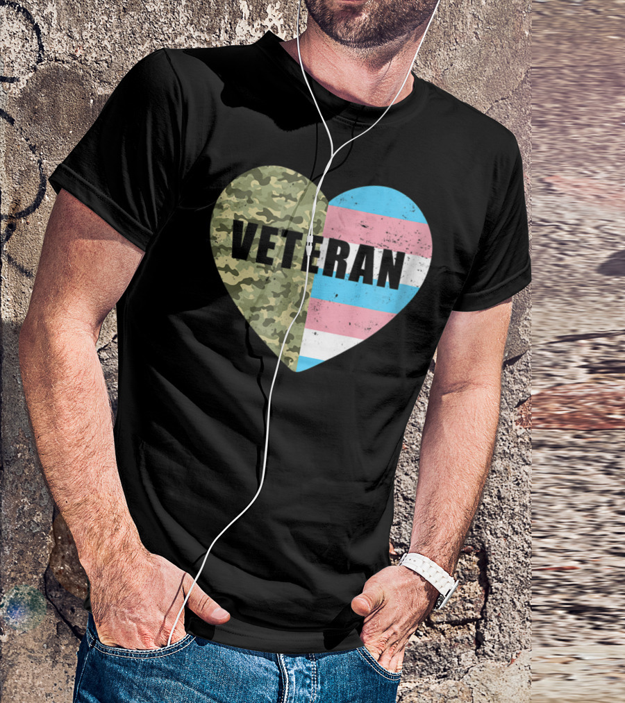 Veteran Camouflage Transgender Pride Heart Flag T-Shirt