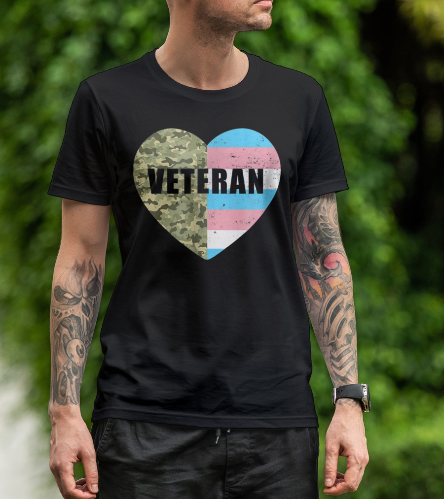 Veteran Camouflage Transgender Pride Heart Flag T-Shirt