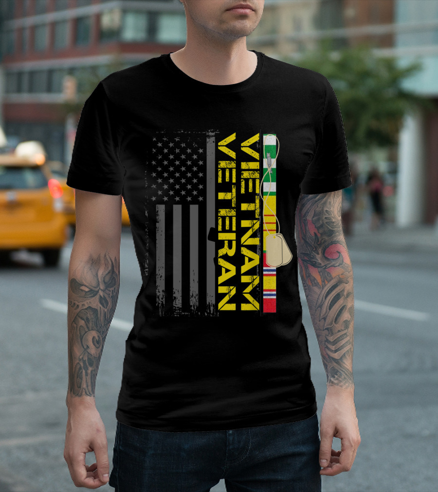 Vietnam Veteran US Flag Vietnam War Vet Dog Tags and Service T-Shirt