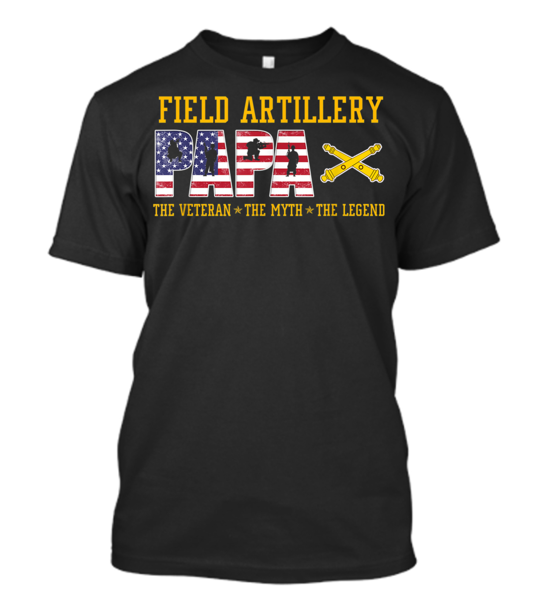 Field Artillery Papa The Veteran The Myth The Legend USA Flag Graphic With Cannons T-Shirt