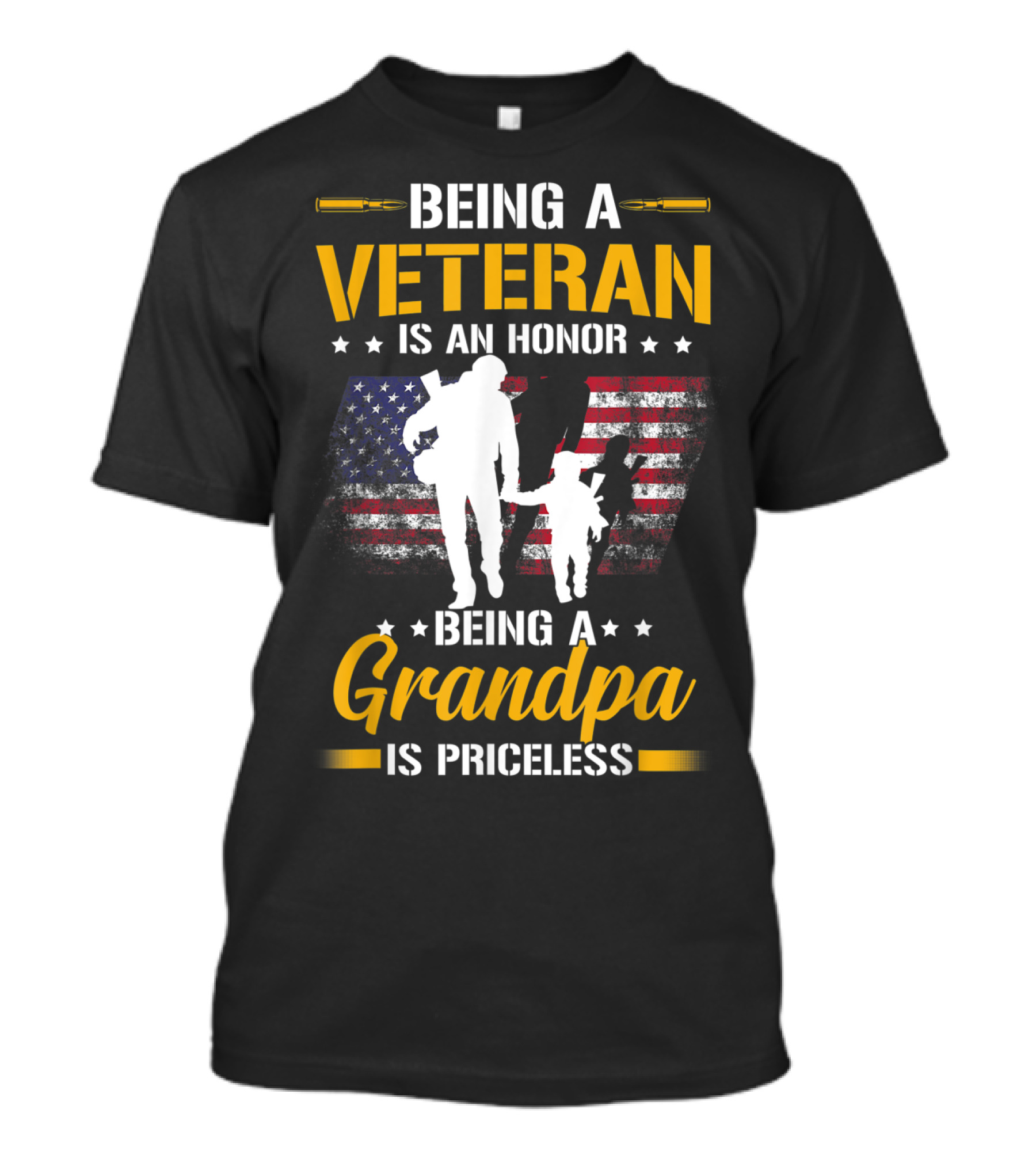 Mens Being A Veteran Is An Honor Being A Grandpa Is Priceless American Flag T-Shirt