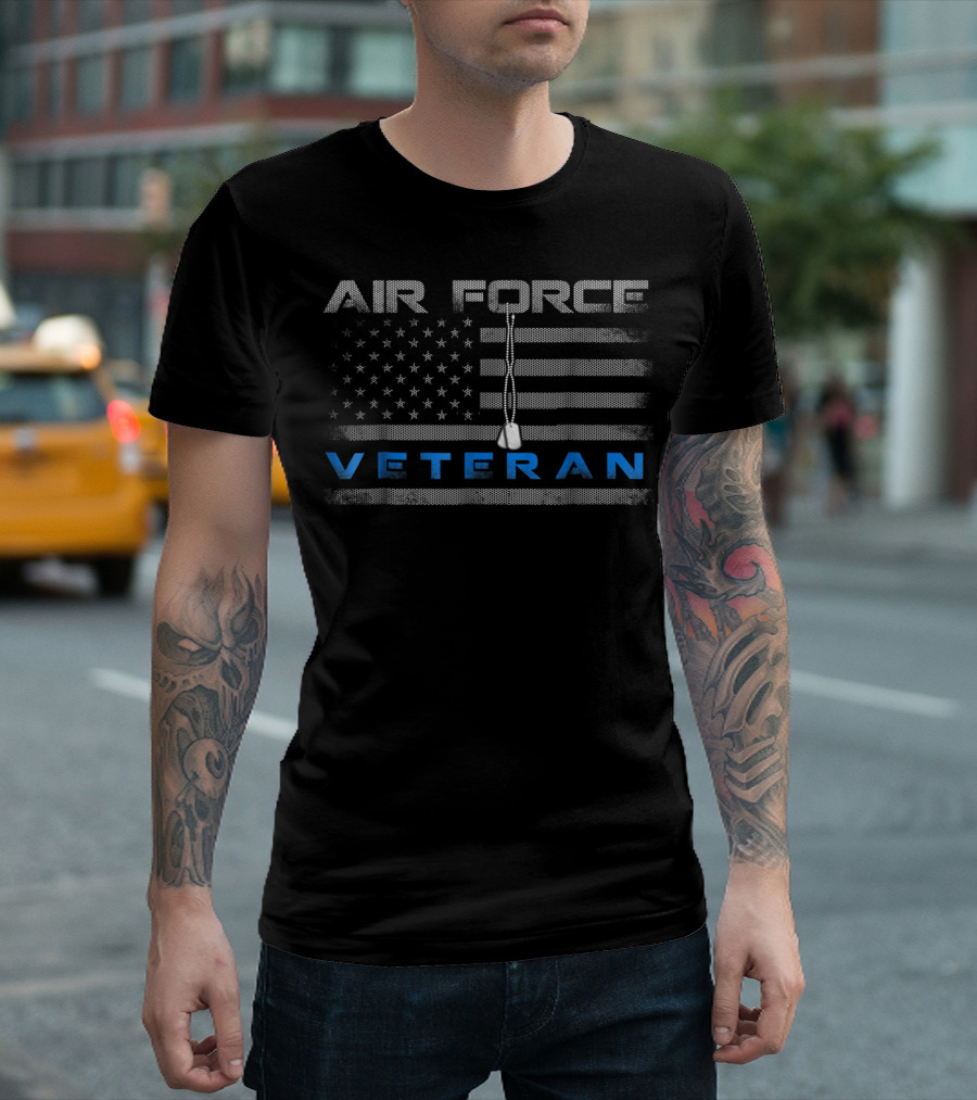 Air Force Veteran American Flag Dog Tags T-Shirt