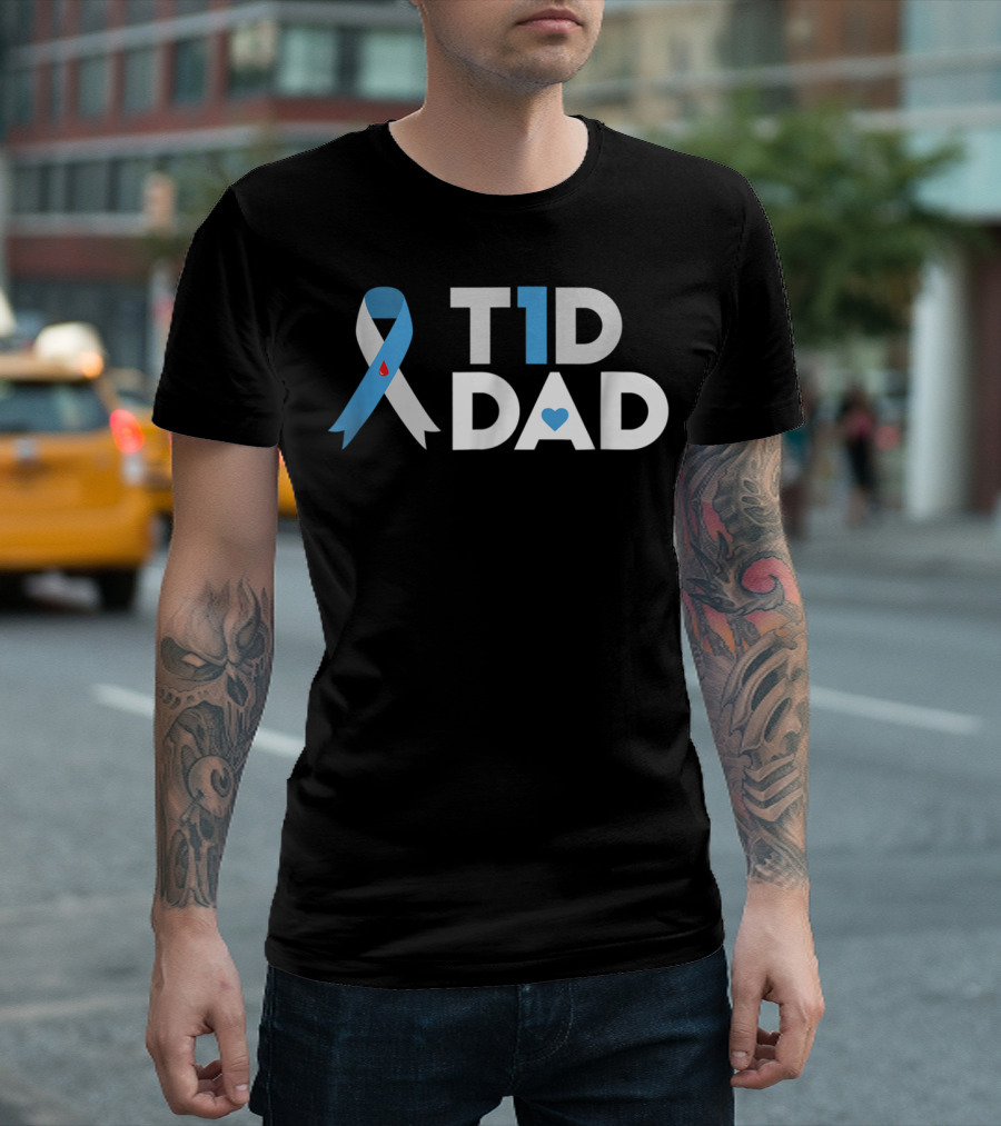 T1d Dad Diabetes Awareness Ribbon Heart Type 1 Father T-Shirt