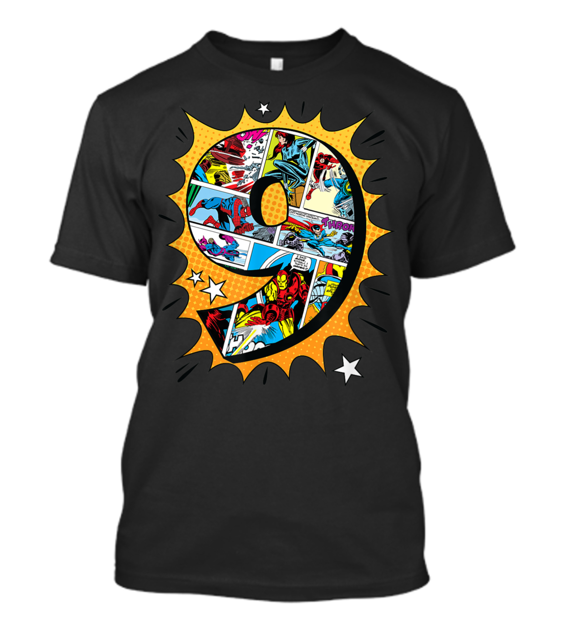 Marvel Avengers Comics Birthday 9 Iron Man Thor Captain America T-Shirt