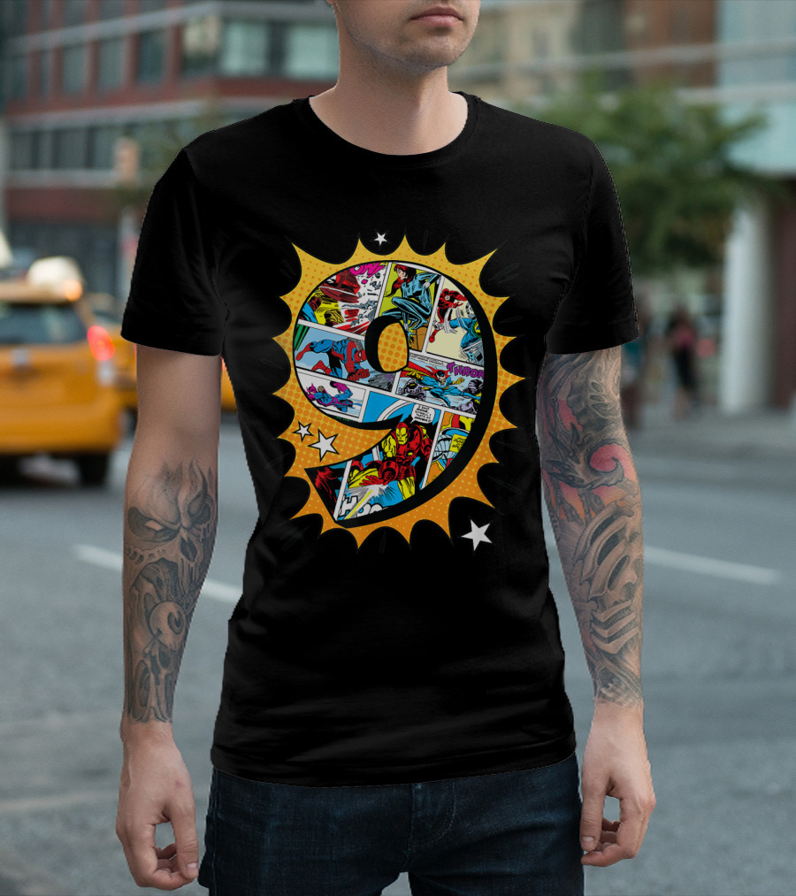 Marvel Avengers Comics Birthday 9 Iron Man Thor Captain America T-Shirt