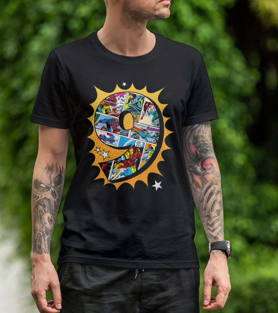 Marvel Avengers Comics Birthday 9 Iron Man Thor Captain America T-Shirt