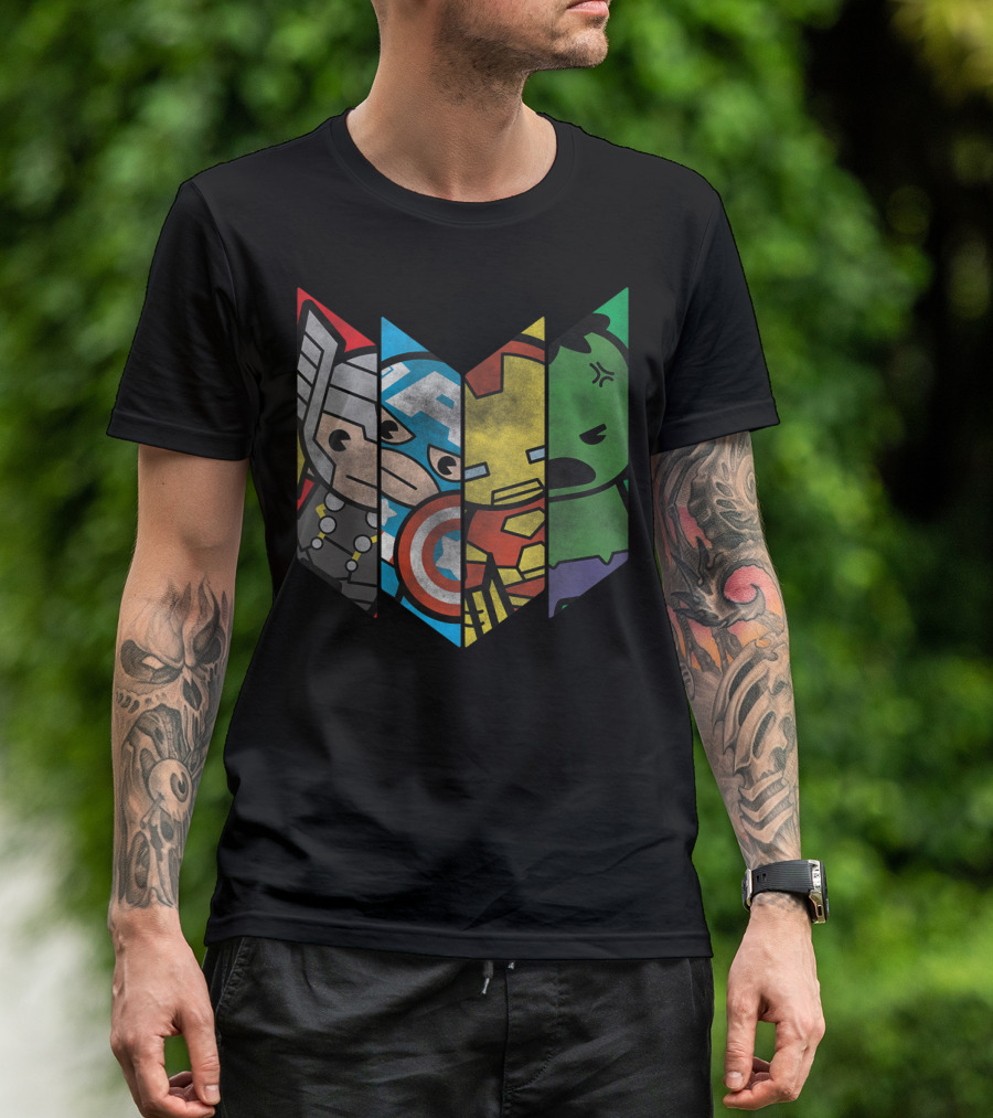 Marvel Avengers Kawaii Thor Captain America Iron Man Hulk Panels T-Shirt