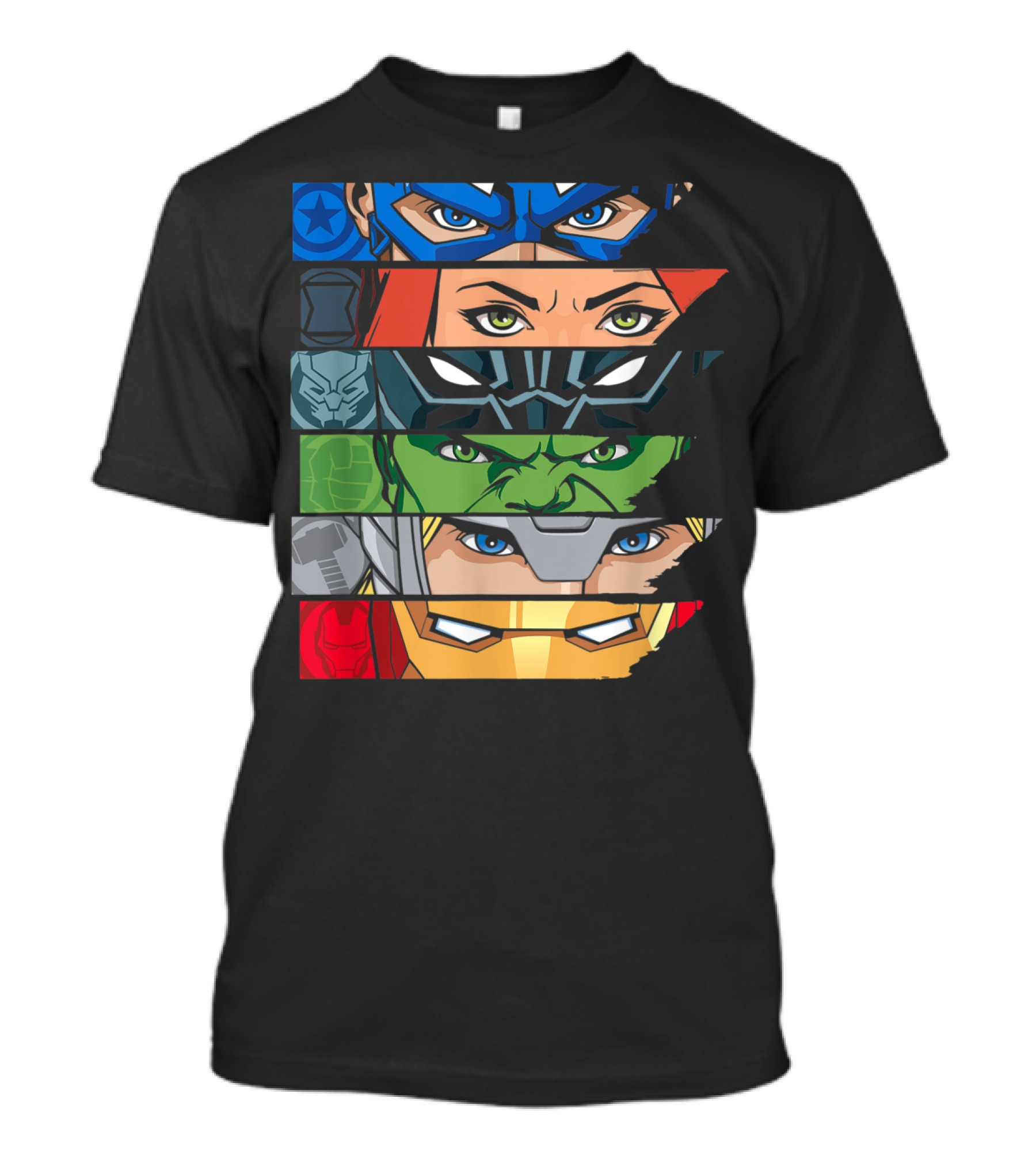 Marvel Avengers Super Hero Eyes Captain America Black Widow Black Panther Hulk Thor Iron Man T-Shirt