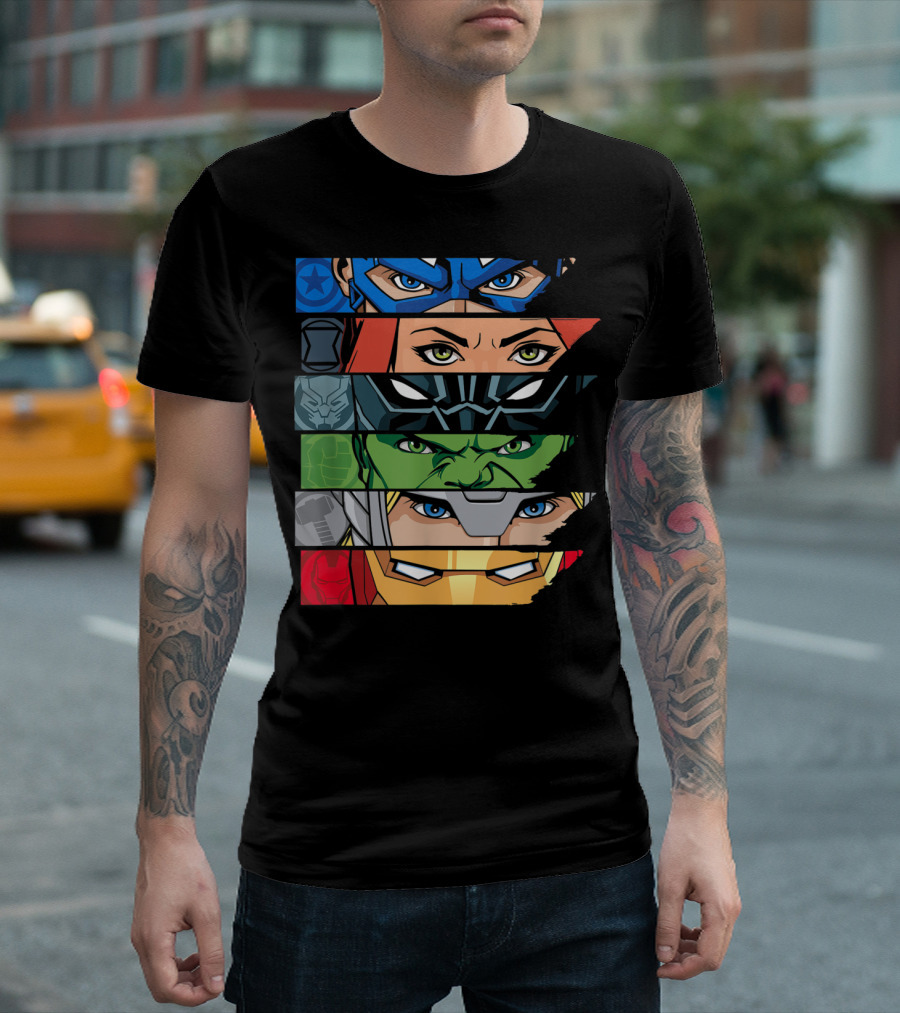 Marvel Avengers Super Hero Eyes Captain America Black Widow Black Panther Hulk Thor Iron Man T-Shirt