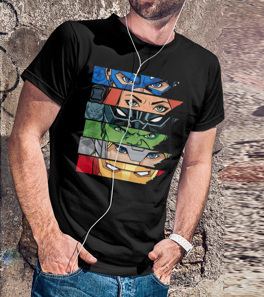 Marvel Avengers Super Hero Eyes Captain America Black Widow Black Panther Hulk Thor Iron Man T-Shirt