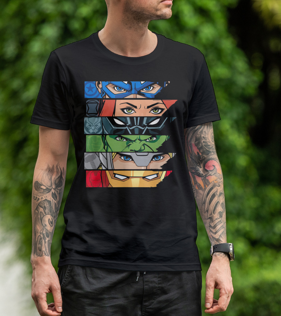 Marvel Avengers Super Hero Eyes Captain America Black Widow Black Panther Hulk Thor Iron Man T-Shirt
