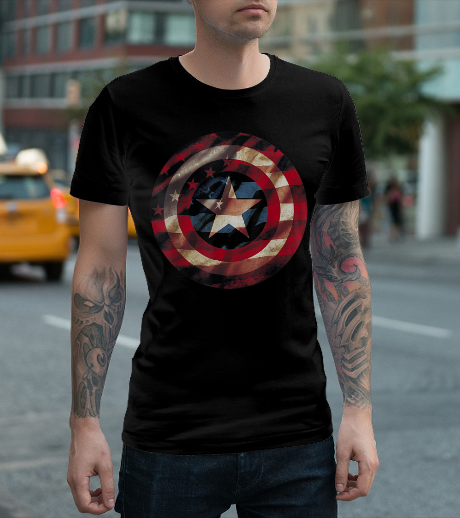 Marvel Captain America Avengers Flag Shield Iconic Star T-Shirt