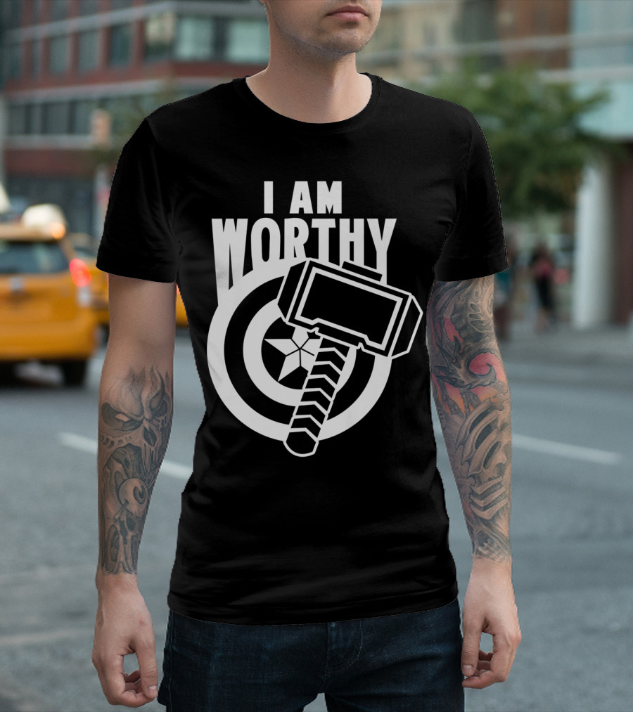 I Am Worthy Avengers Endgame Captain America Hammer And Shield T-Shirt