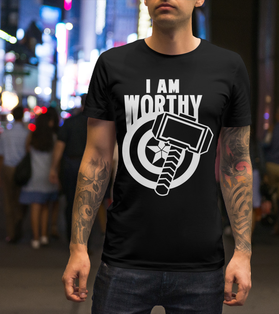 I Am Worthy Avengers Endgame Captain America Hammer And Shield T-Shirt