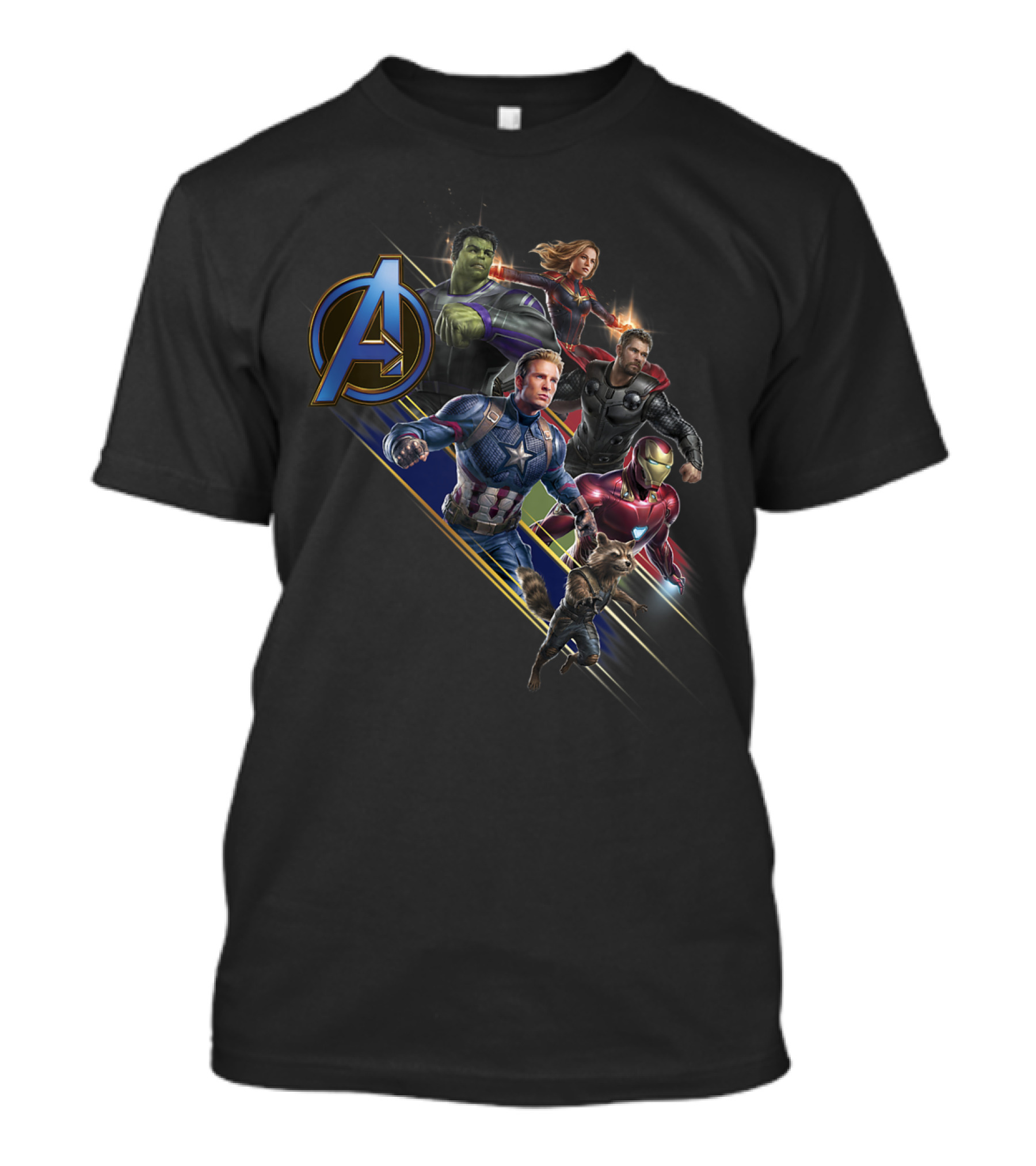 Marvel Avengers Endgame Assembled Team Group Heroes Captain America Iron Man Hulk Thor Black Widow Rocket T-Shirt
