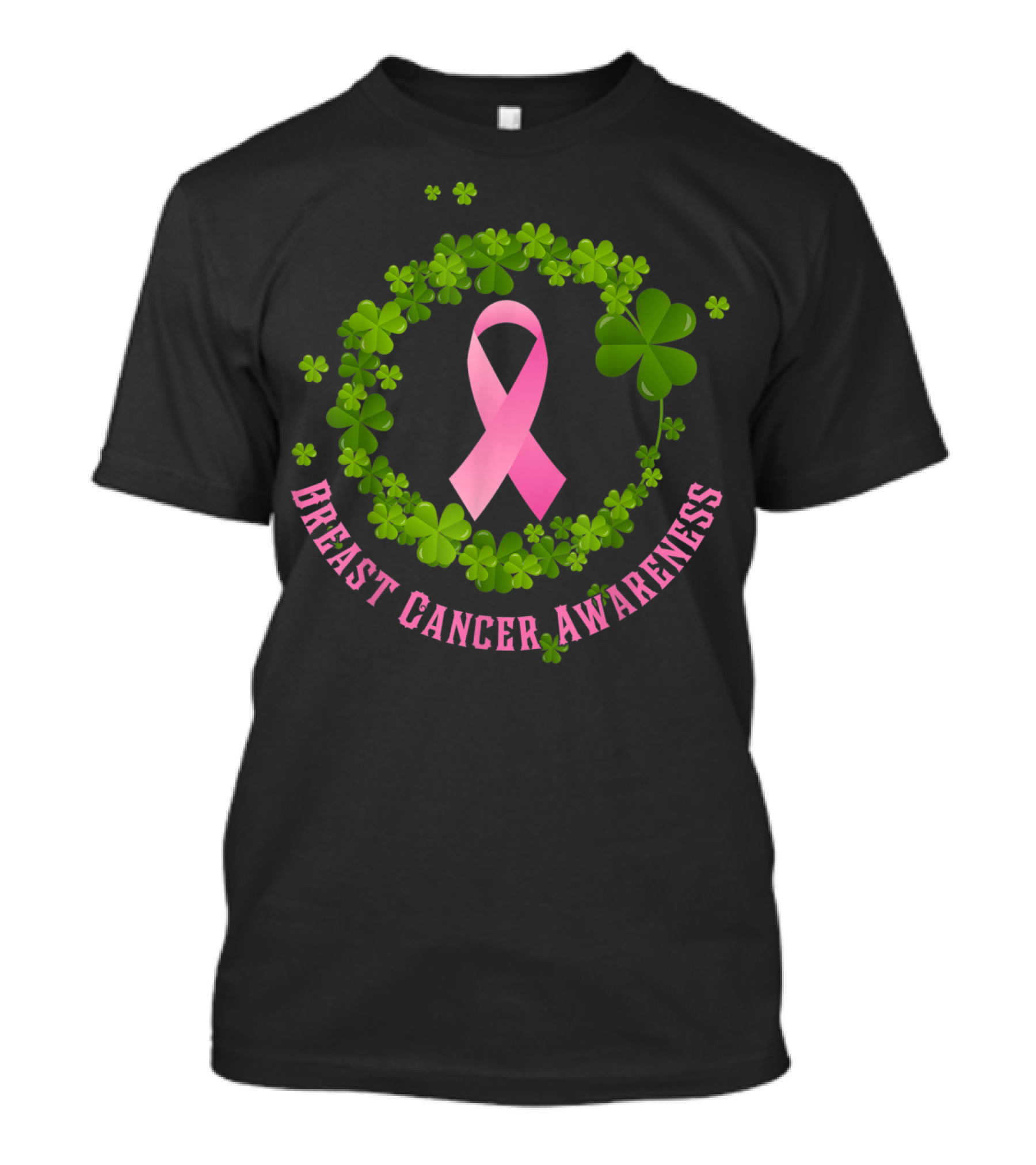 Breast Cancer Awareness Pink Ribbon With St Patrick's Day Shamrocks T-Shirt