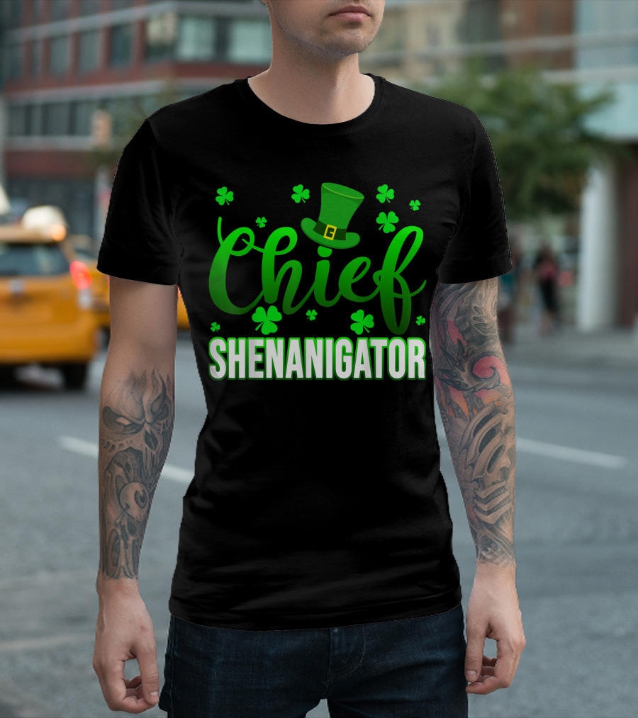 Chief Shenanigator Funny Shamrock St Patrick Hat Clover Icons T-Shirt