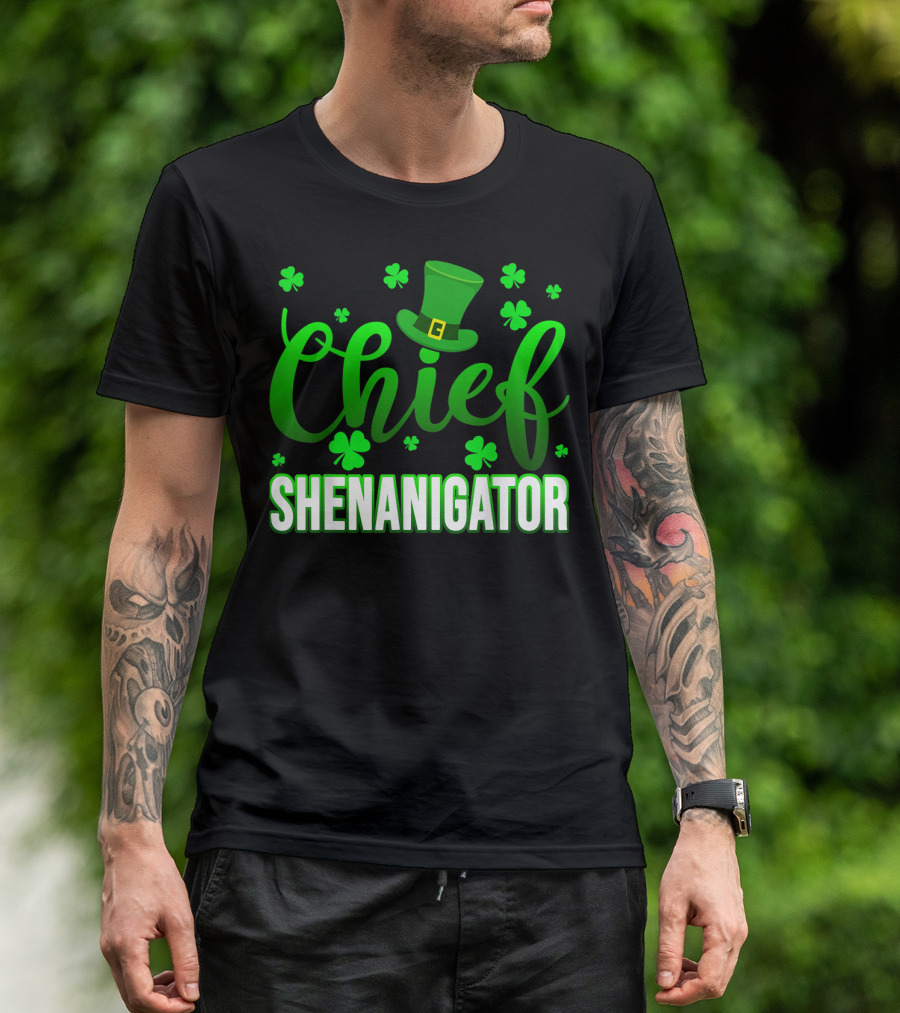 Chief Shenanigator Funny Shamrock St Patrick Hat Clover Icons T-Shirt