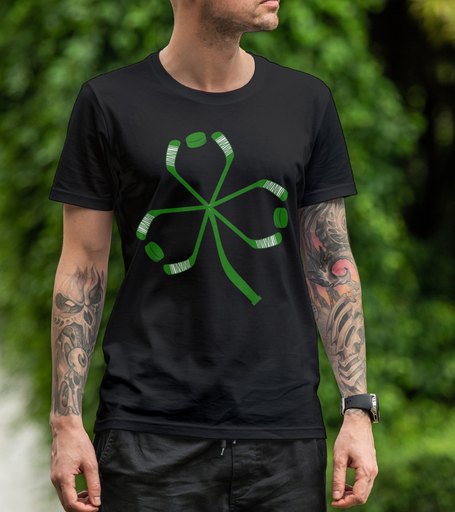 Funny Shamrock Hockey Sticks For Patrick's Day T-Shirt