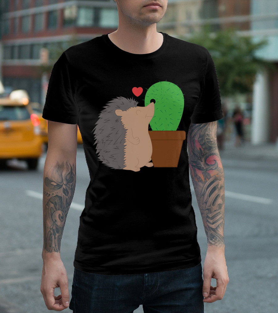 Funny Valentine's Day Hedgehog And Cactus Love Hearts T-Shirt