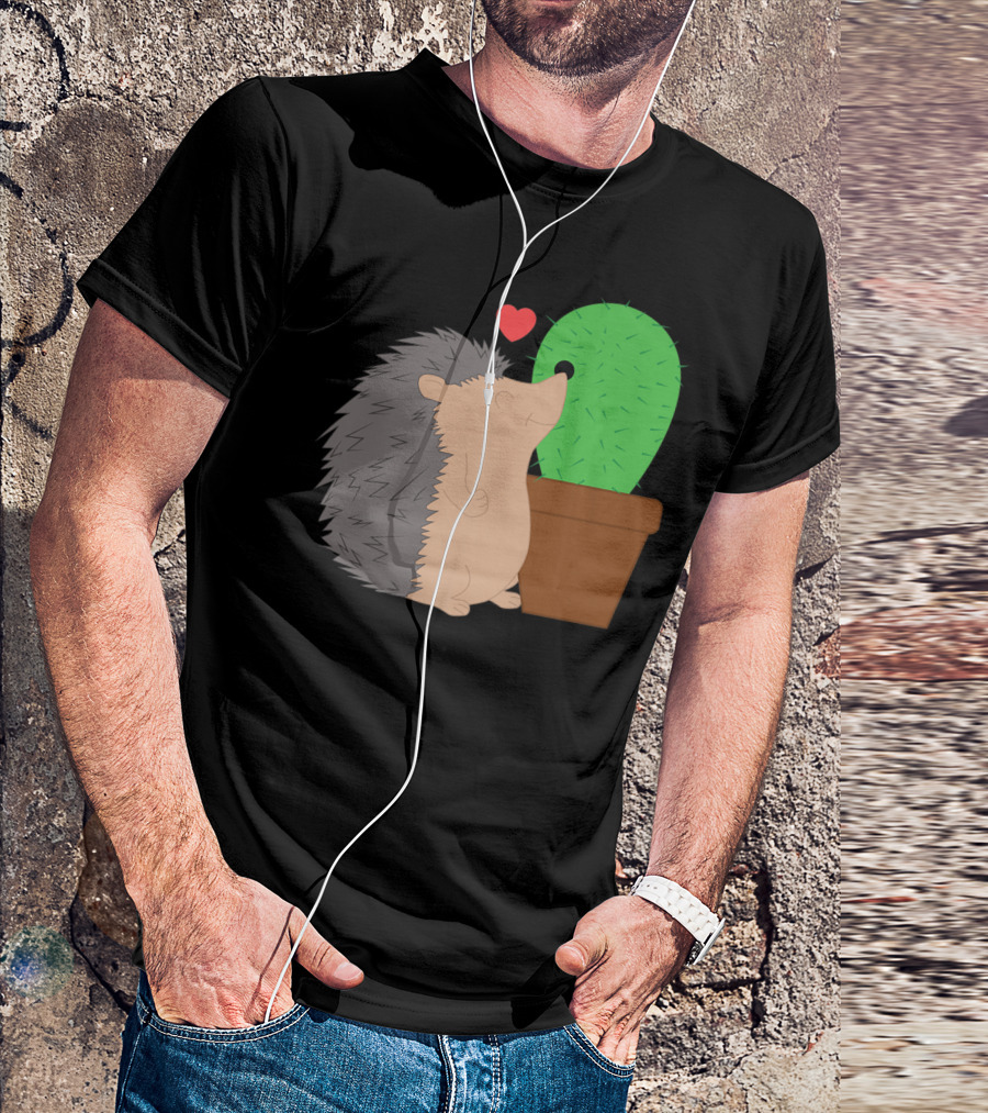 Funny Valentine's Day Hedgehog And Cactus Love Hearts T-Shirt