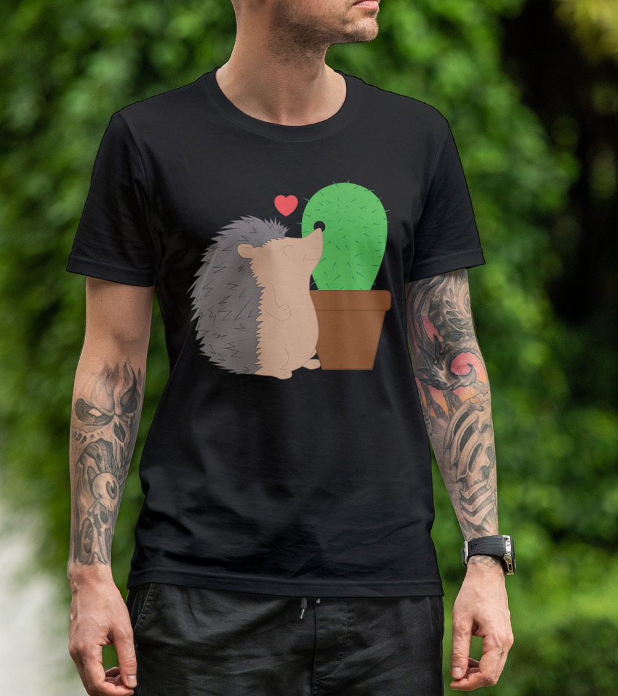 Funny Valentine's Day Hedgehog And Cactus Love Hearts T-Shirt
