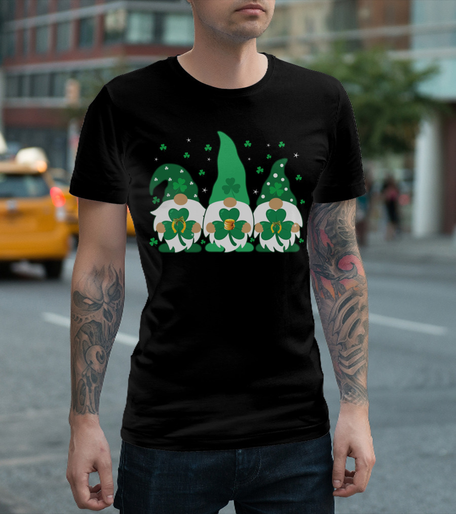 3 Irish Shamrock Leprechaun Gnomes with Clover Hats T-Shirt