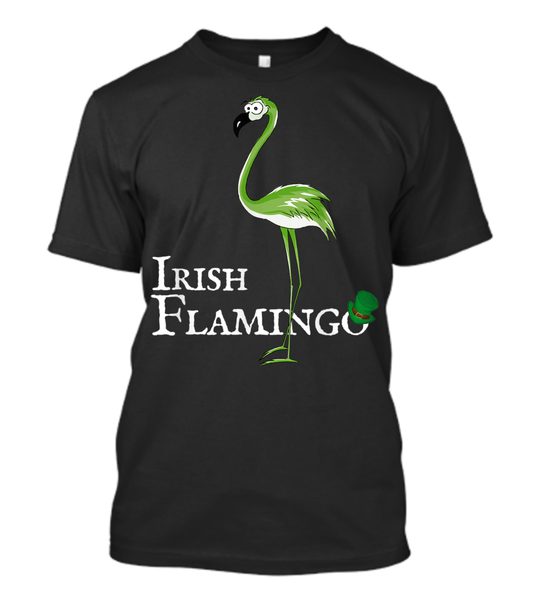 Funky Green Irish Flamingo With Hat T-Shirt