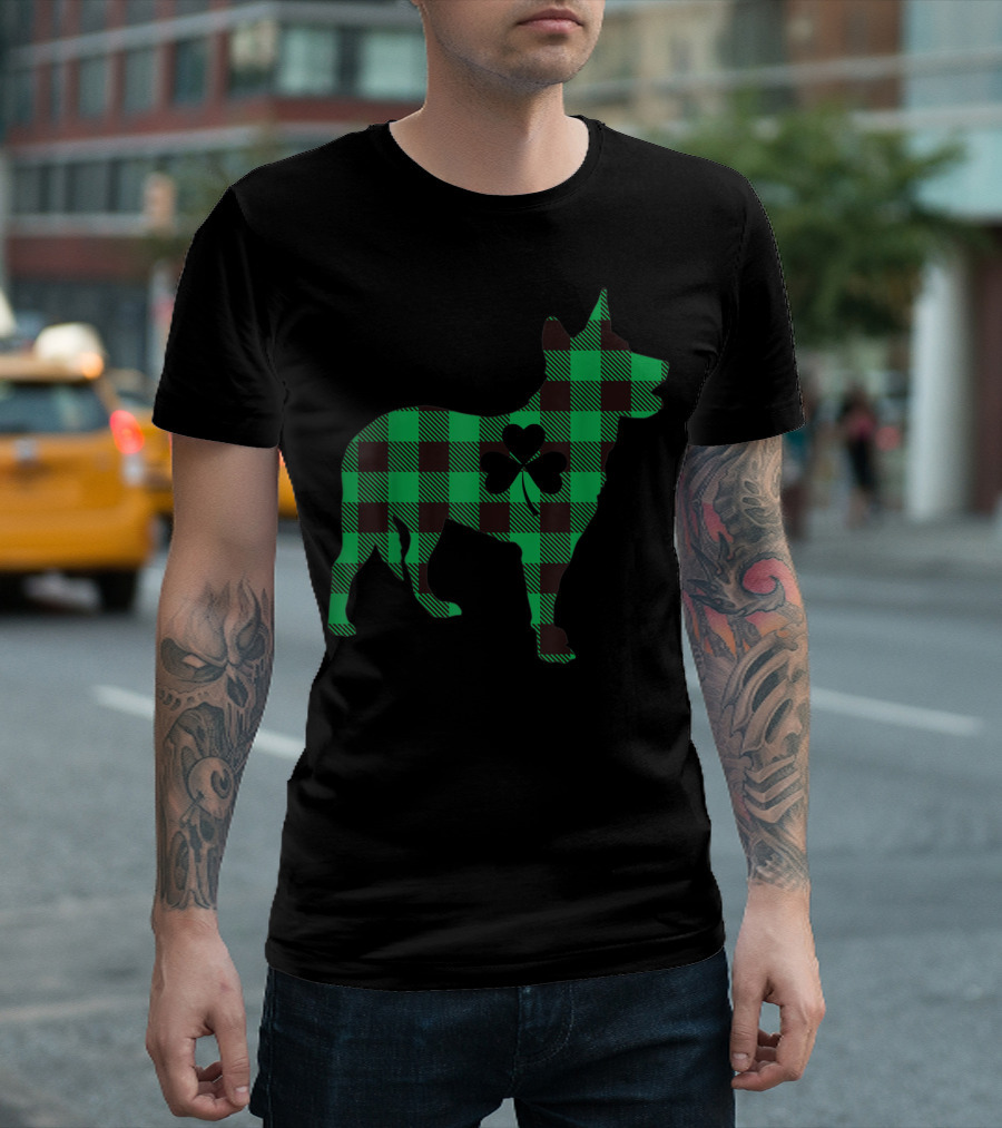 Plaid Heeler Dog Patrick's Day Heart Shamrock T-Shirt