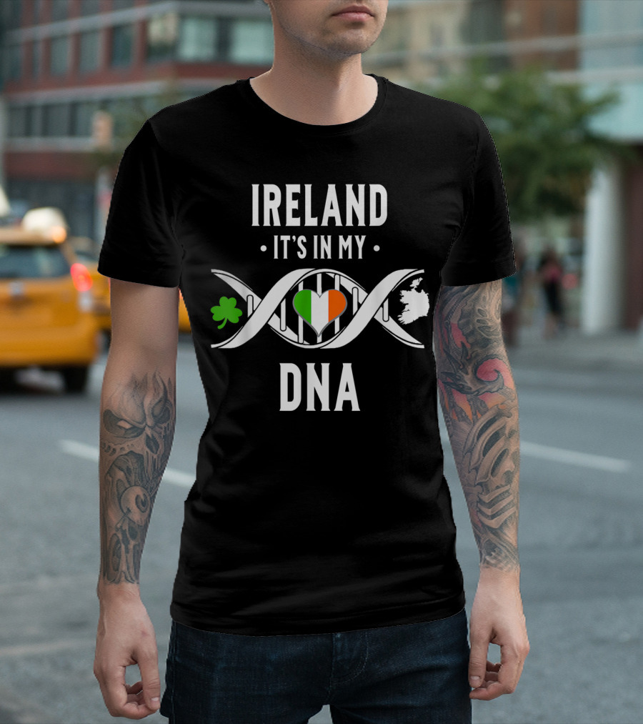 Ireland It's In My DNA Proud Irish Shamrock Heart Flag Map T-Shirt